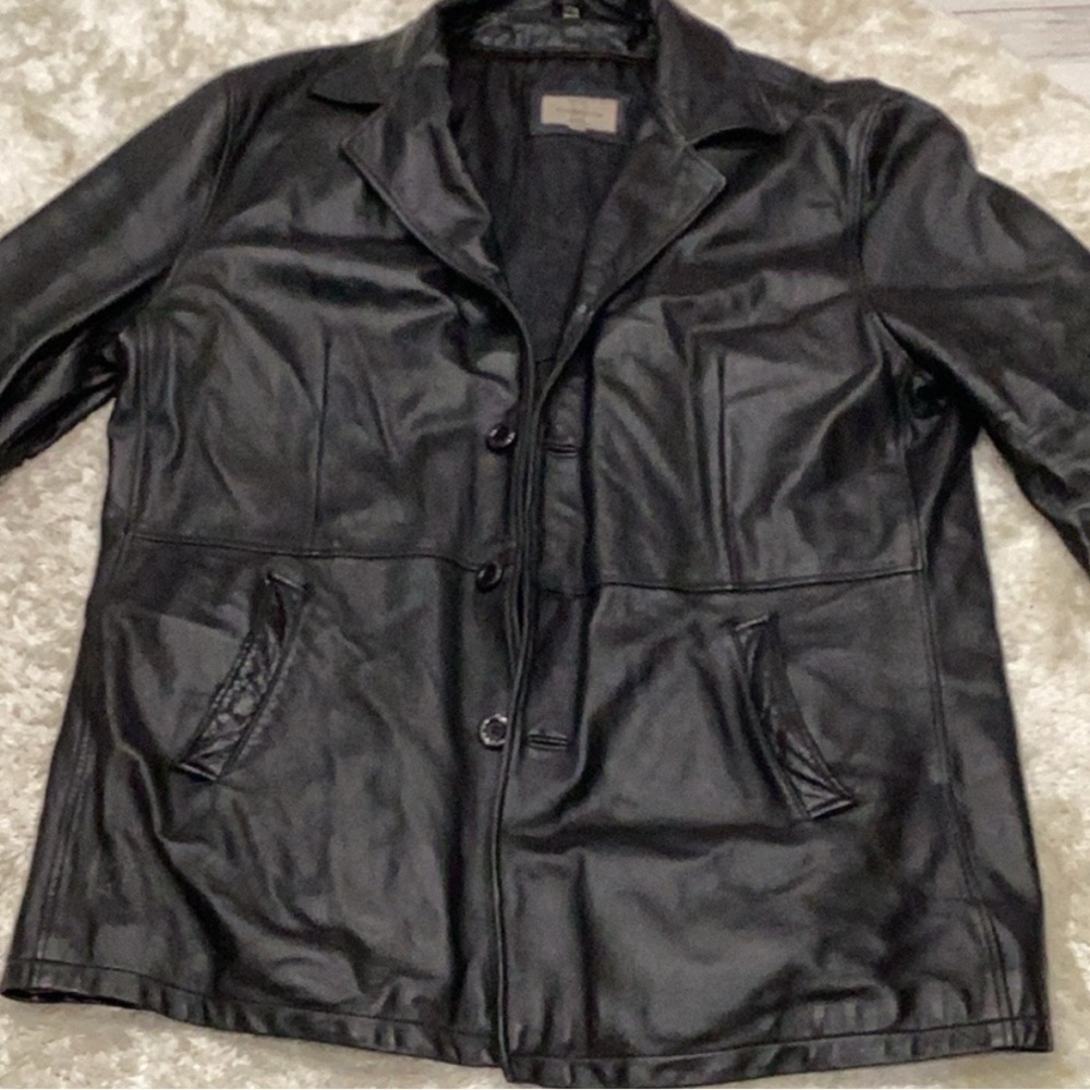 Classic Black Leather Trench Coat
